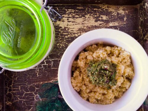 Bolivinės balandos košė su pesto padažu