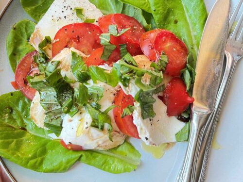 Gaivios mocarela salotos su pomidorais ir baziliku